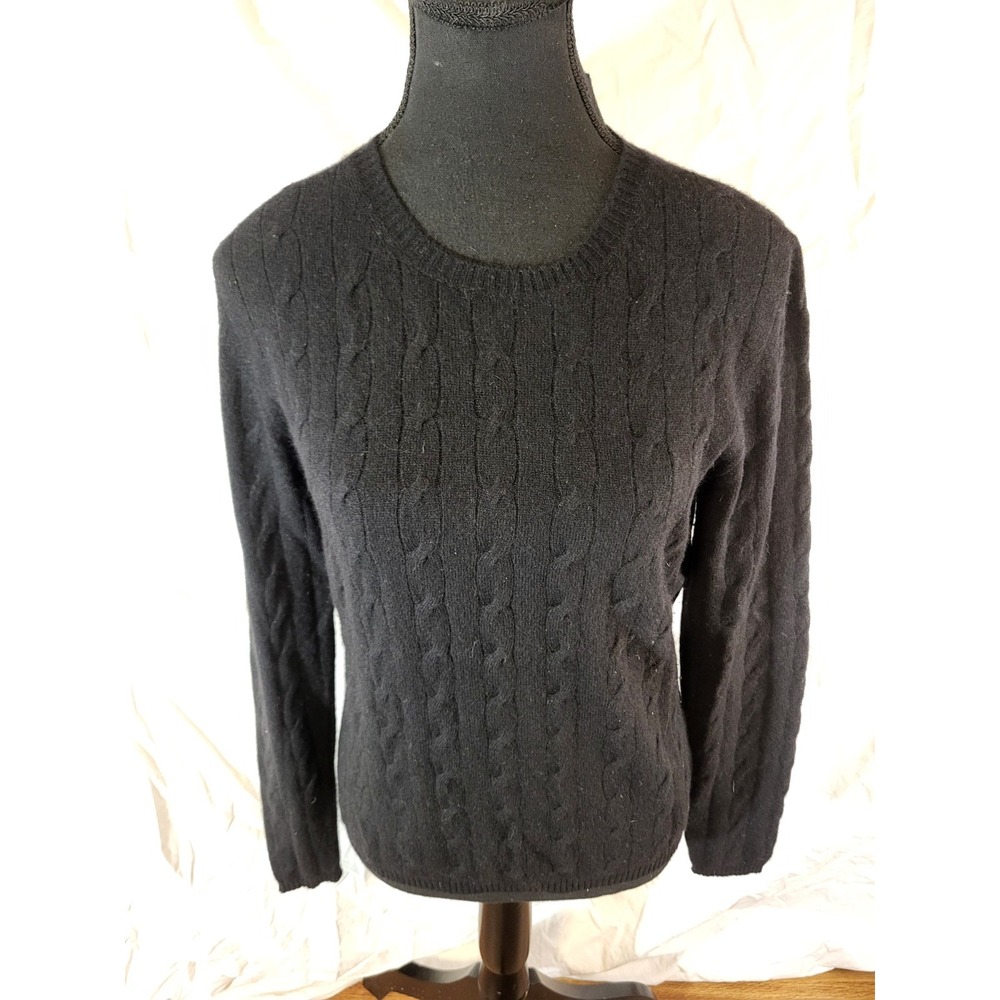 C3 Cashmere Womans Black Size M Crew Neck Cable Knit Sweater